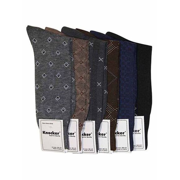 Mens Assorted Design 6 Pack Crew Length Dress Socks - Picture 2 of 6